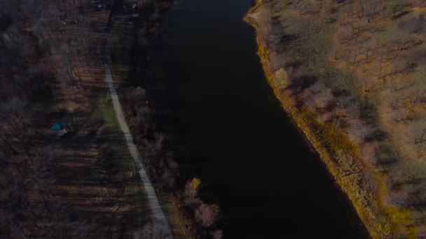 Autumn Overlook Aerial Views Volga River Forest Grushinsky Festival Meadow — Stock Video