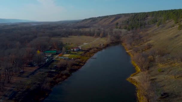 Herfst Tapijt Luchtfoto Van Rusland Natuur Drone Beelden Wolga Rivier — Stockvideo