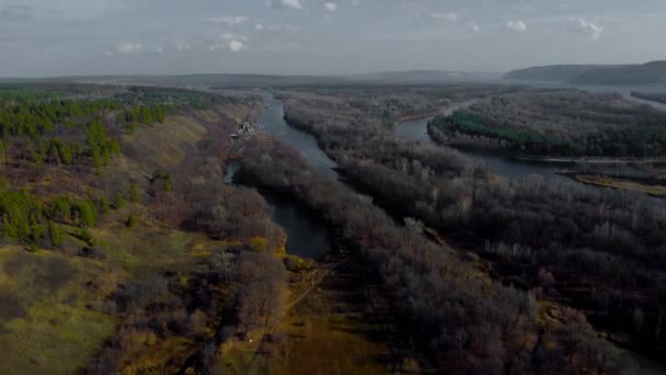 Automne Vue Aérienne Volga Forêt Prairie Festival Grushinsky Dans Lueur — Video