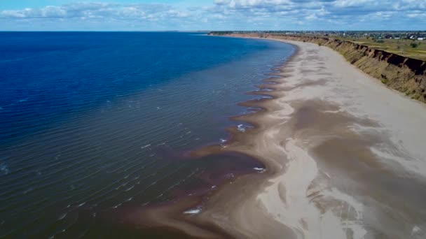 Nature Drone Footage Highlights Warm Day Volga Beach Russia Togliatti — Stock Video