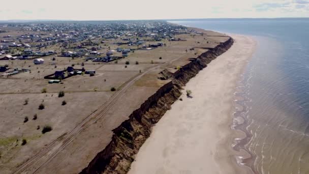 Naturaleza Paleta Drone Filmación Destaca Cálido Día Playa Del Volga — Vídeos de Stock