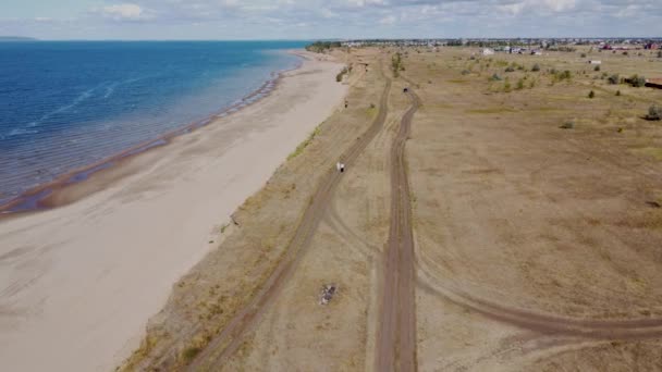 Natur Palett Drone Filmer Belyser Den Varma Dagen Volga Beach — Stockvideo