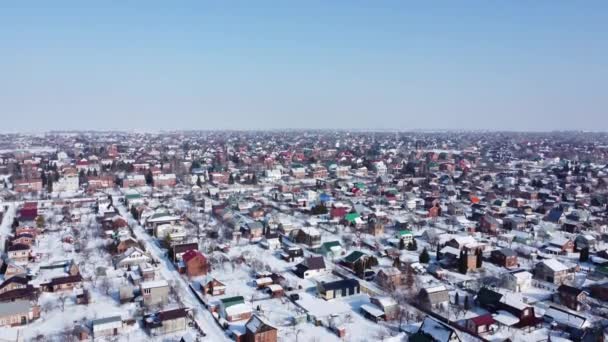 Kilátás Fentről Falu Télen Téli Drónok Repülnek Tetők Felett Igen — Stock videók
