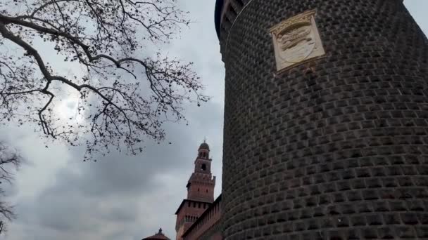 Zamek Sforzesco Mediolan Włochy 2024 Wysokiej Jakości Materiał — Wideo stockowe