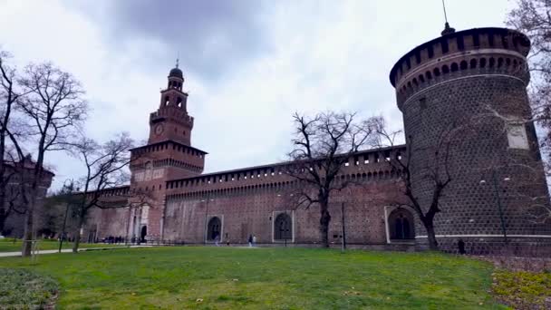 Slow Motion Sforzesco Castle Milaan Italië Hoge Kwaliteit Beeldmateriaal — Stockvideo
