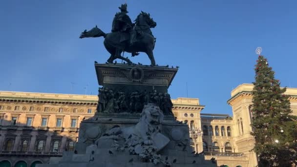 Monument Victor Emmanuel Piazza Del Duomo Milaan Italië Langzame Beweging — Stockvideo