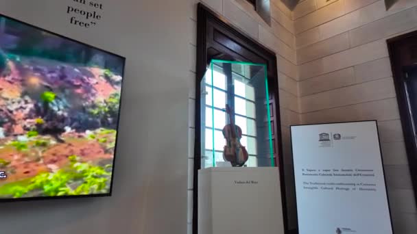 Μουσείο Βιολί Στην Κρεμόνα Ιταλία 2024 Μουσείο Φημίζεται Για Συλλογή — Αρχείο Βίντεο