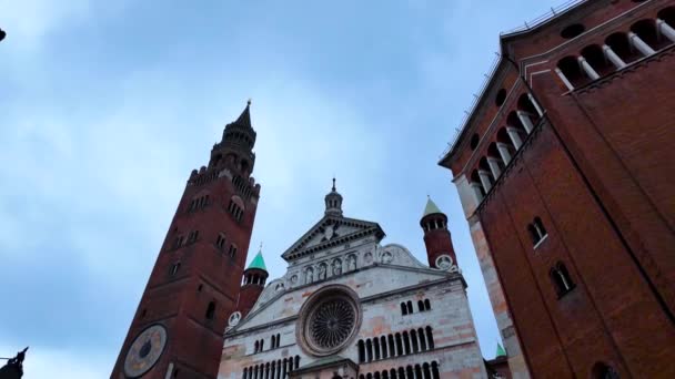 Kathedraal Van Cremona Kathedraal Van Santa Maria Assunta Middeleeuwse Klokkentoren — Stockvideo