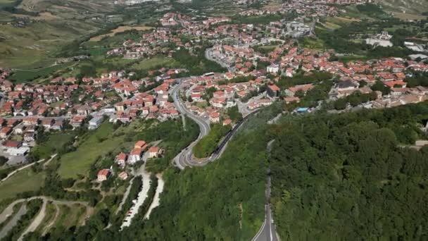 Légi Kilátás San Marino Városkép Guaita Erőd Tetején Mount Titano — Stock videók