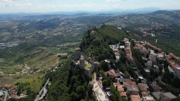 San Marino Şehir Manzarası Guaita Kalesi San Marino Daki Titano — Stok video