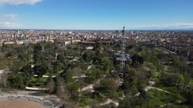 Aerial footage of Sempione park in Milan, Lombardy clipart