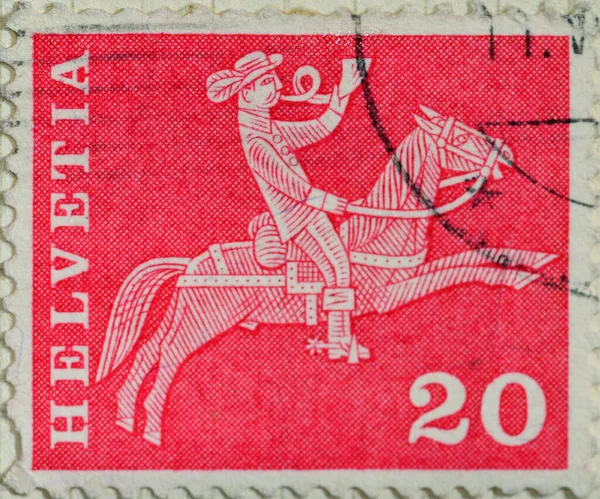 Neots Cambridgeshire England December 2023 Red Helvetia Stamp Stamp Switzerland 免版税图库照片