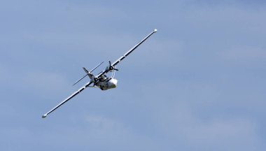 ICKwell, BEDFORDSHIRE, İngiltere - Eylül 06, 2020: Vintage PBY-5A Catalina Miss Pick (G-PBYA) Uçuş Gemisi.