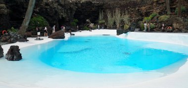 ORZOLA, LANZAROTE, İSPAN - 23 Nisan 2024: Jameos del Agua 'daki süs havuzu