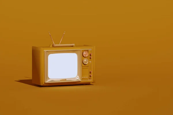 Κίτρινη Vintage Τηλεόραση Στυλ Κινουμένων Σχεδίων Απομονώσει Οργάντζα Φόντο Ελάχιστη — Φωτογραφία Αρχείου