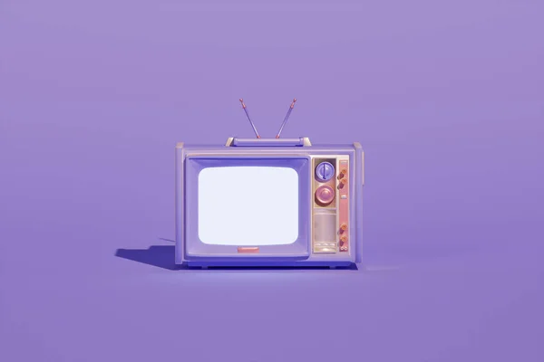 Purple Vintage Τηλεόραση Στυλ Κινουμένων Σχεδίων Απομονώσει Παστέλ Φόντο Ελάχιστη — Φωτογραφία Αρχείου