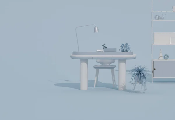 Μπλε Παστέλ Μονόχρωμη Μίνιμαλ Επιφάνεια Εργασίας Ελάχιστη Ιδέα Για Γραφείο — Φωτογραφία Αρχείου