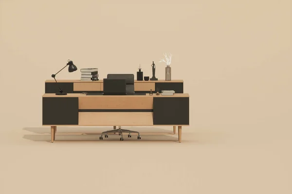 Table Bureau Monochrome Beige Pastel Minimale Concept Idée Minime Pour — Photo