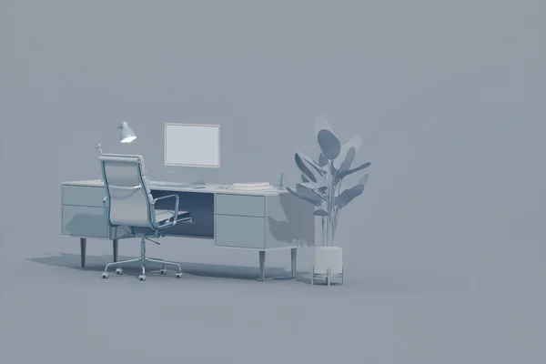 Pastel Blue Monochrome Minimal Office Table Desk Minimal Idea Concept — Stock Photo, Image