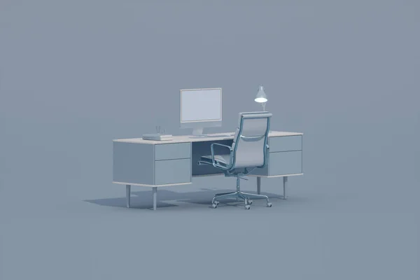 Bureau Minimaliste Monochrome Bleu Pastel Concept Idée Minime Pour Bureau — Photo