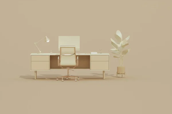 Pastel Beige Monocromo Mesa Oficina Mínima Concepto Idea Mínima Para —  Fotos de Stock