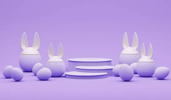 Дисплей Подиум Творческое Пасхальное Яйцо Пастельно Фиолетовом Фоне Пасхальные Яйца — стоковое фото