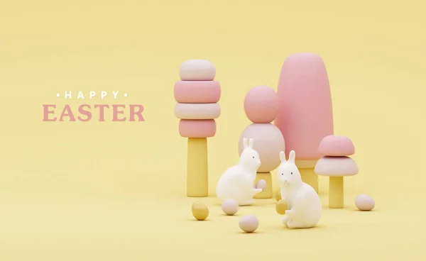 Frohe Ostern Auf Pastell Hintergrund Design Kaninchen Mit Eiern Festliche — Stockfoto