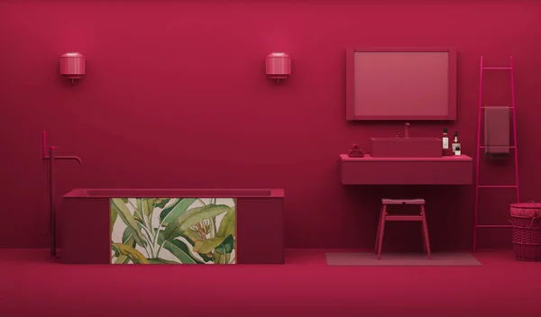 Viva Magenta Bathroom Interior Color Year 2023 Crimson Red Burgundy — Zdjęcie stockowe