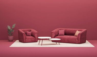 Viva moru, 2023 yılında oturma odasında görülen bir moda türüdür. Odanın içi pastel pembe renkli, mobilyalı, sandalyeli, saksılı. 3d hazırlayıcı