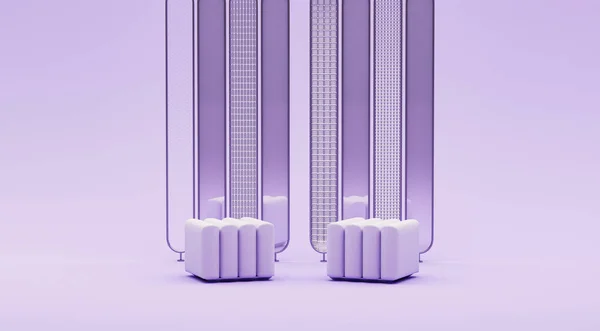 보라색 거실에 의자와 램프가 인테리어 디자인 페이지 프레젠테이션 프레임을 렌더링 — 스톡 사진