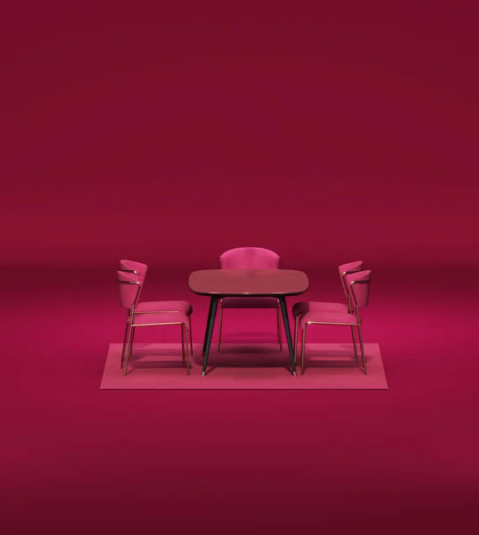 Intérieur Chambre Couleur Rouge Monochrome Uni Avec Dîner Table Lampe — Photo