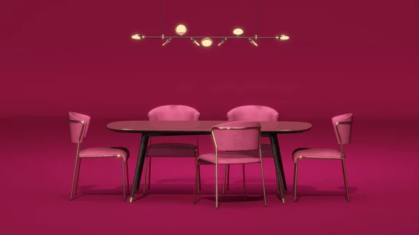 Εσωτερικό Του Δωματίου Μονόχρωμο Κόκκινο Χρώμα Τραπέζι Και Λάμπα Πολυτελές — Φωτογραφία Αρχείου