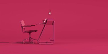 Viva magenta, 2023 çalışma alanı ve asgari ofis masası modelidir. Çalışma masası için asgari bir fikir ve kadınsı. Model şablonu, 3d oluşturma