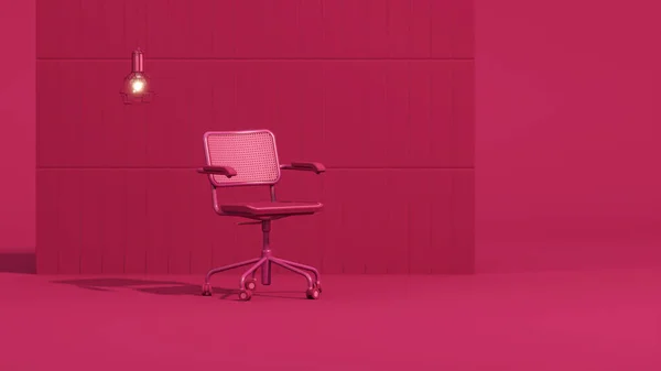 ランプと椅子 本とビブマゼンタスタジオで創造的なインテリアデザイン 赤ピンクの部屋でトレンドカラーの年2023 — ストック写真