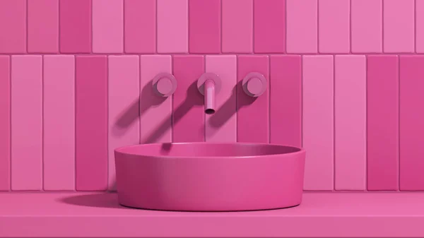 Rendering Eine Leere Rosa Waschtisch Mit Keramik Waschbecken Und Modernen — Stockfoto