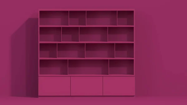 紫红色是2023年流行的色彩 室内办公空间极小 学习的最小概念 模型模板 3D渲染 — 图库照片