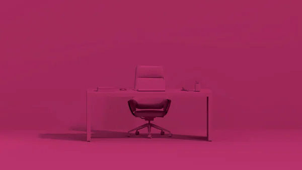维瓦洋红色是2023年流行色彩的室内空间 最小的写字台 对书桌 花盆和女性的最小概念 模型模板 3D渲染 — 图库照片