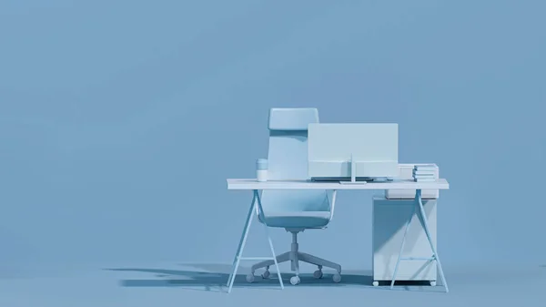 Mesa Escritório Monocromática Azul Mínima Conceito Para Mesa Estudo Espaço — Fotografia de Stock