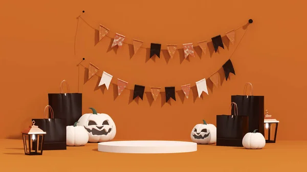 Feliz Halloween Fondo Podio Realista Del Escenario Del Diseño Estudio —  Fotos de Stock