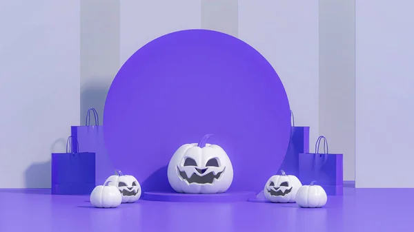 Happy Halloween Purple Background Realistic Design Cartoon Style Stage Podium — Stock Photo, Image