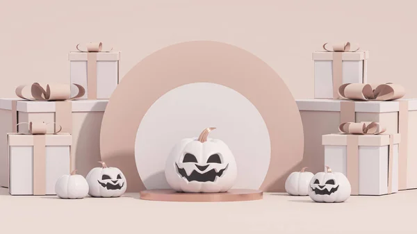 Diseño Lujo Escena Halloween Con Podio Del Producto Rosa Fondo —  Fotos de Stock
