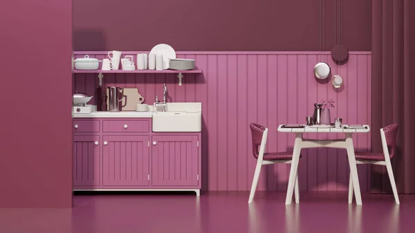 Sala Cozinha Viva Magenta Design Interiores Minimalista Elegante Sala Estar — Fotografia de Stock
