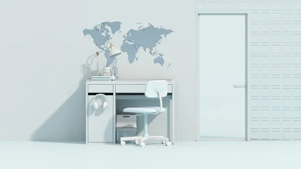 Pastel Blauw Monochroom Minimalistisch Bureau Minimaal Ideeënconcept Voor Studiebureau Werkruimte — Stockfoto