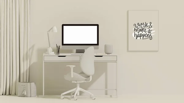 Wit Beige Monochroom Minimalistisch Bureau Minimaal Ideeënconcept Voor Studiebureau Werkruimte — Stockfoto