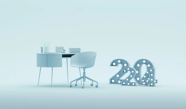 Nouvel 2024 Célébrations Avec Numéro Vert Pastel Néon Design Intérieur — Photo