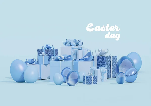 Frohe Ostern Mit Klassischer Blauer Und Traditioneller Geschenkbox Osterei Auf — Stockfoto