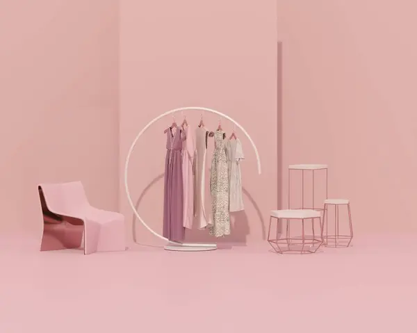 Arc Shape Wrought Garderobenständer Pastellrosa Farben Sessel Auf Rosa Hintergrund — Stockfoto