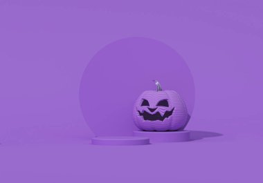 Mor arkaplanlı, pastel mor bir balkabağı. Yaratıcı fikir. 