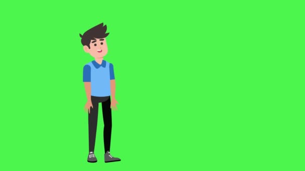 Happy Character Animation Cartoon Male Character Raises Hand Talking Eyes — Stock Video
