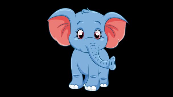 Animerad Elefant Rörligt Huvud Flytta Bål Ögon Blinkar Söt Tecknad — Stockvideo